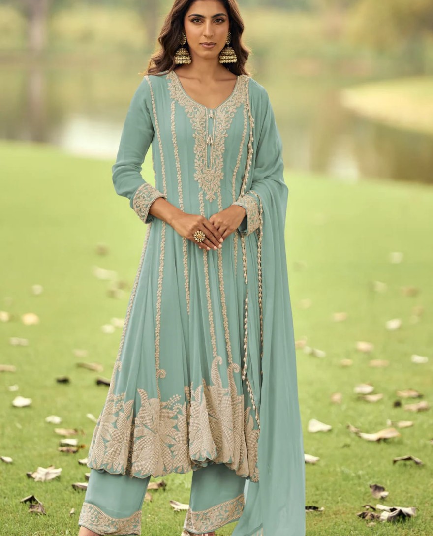BLUE - Sky Bkue Georgette Anarkali Suit