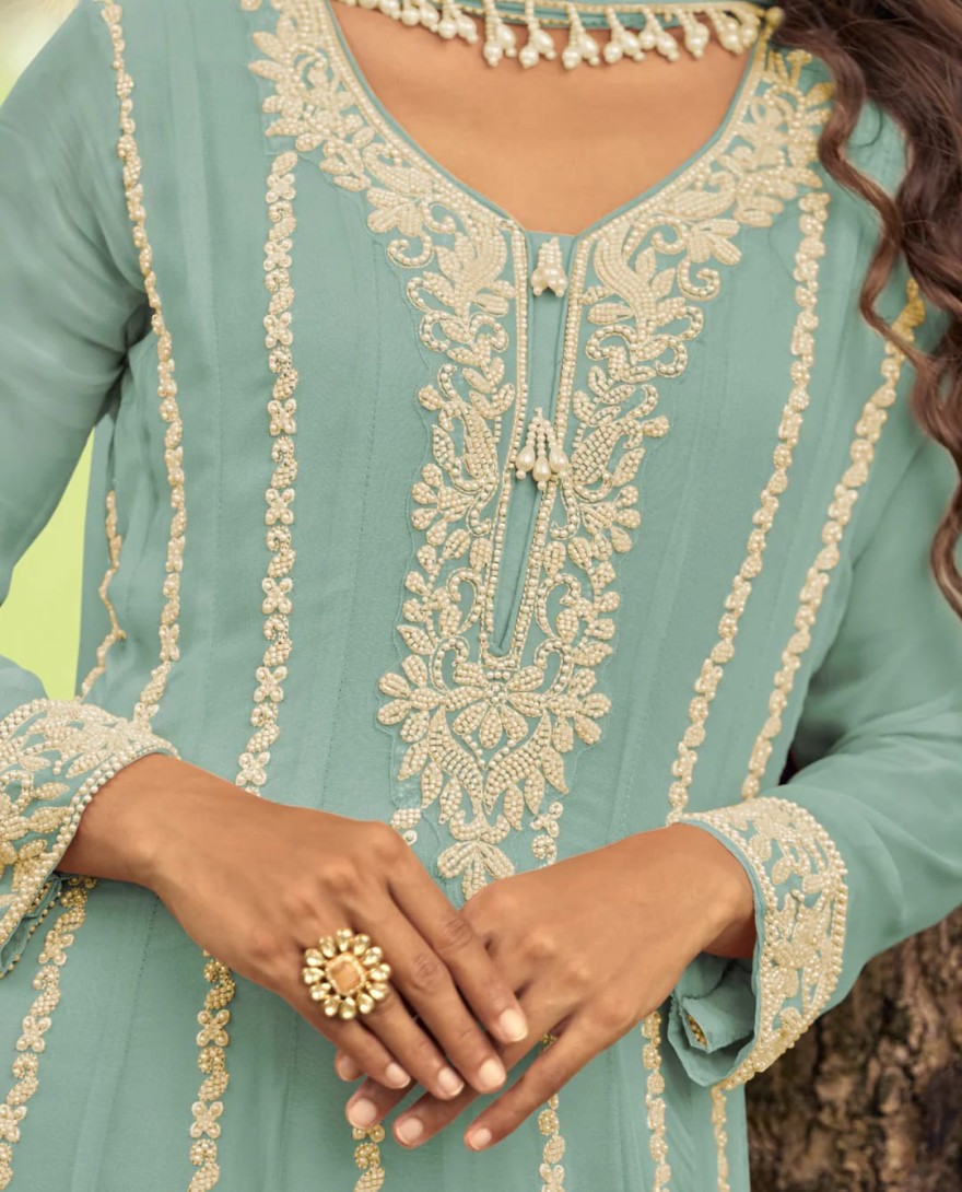 BLUE - Sky Bkue Georgette Anarkali Suit