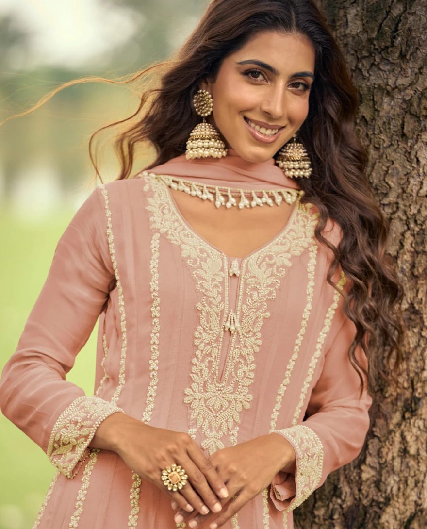PINK - Peach Pink Georgette Anarkali Suit