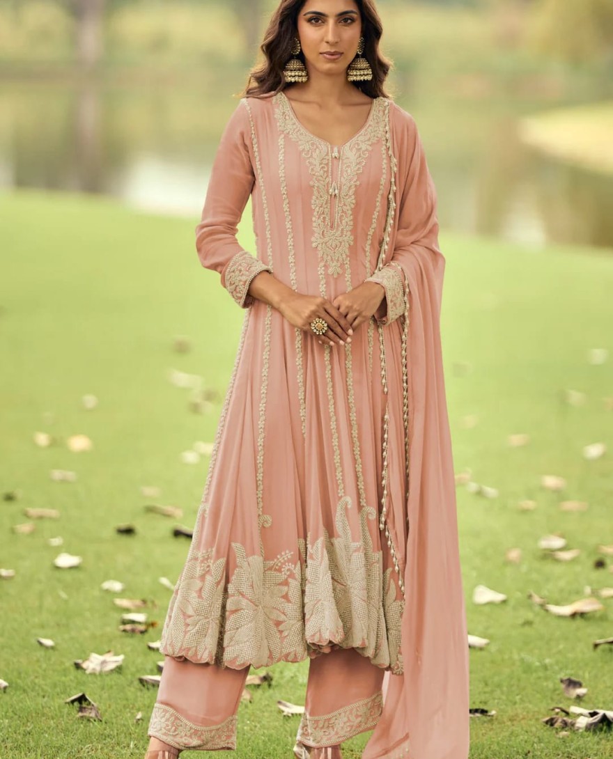 PINK - Peach Pink Georgette Anarkali Suit