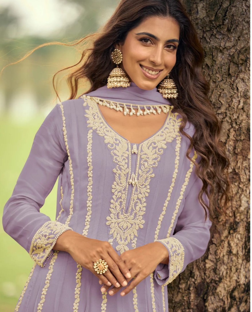 PURPLE - Lilac Purple Georgette Anarkali Suit