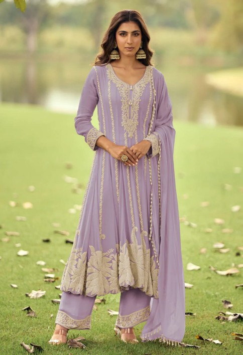 Lilac Purple Georgette Anarkali Suit
