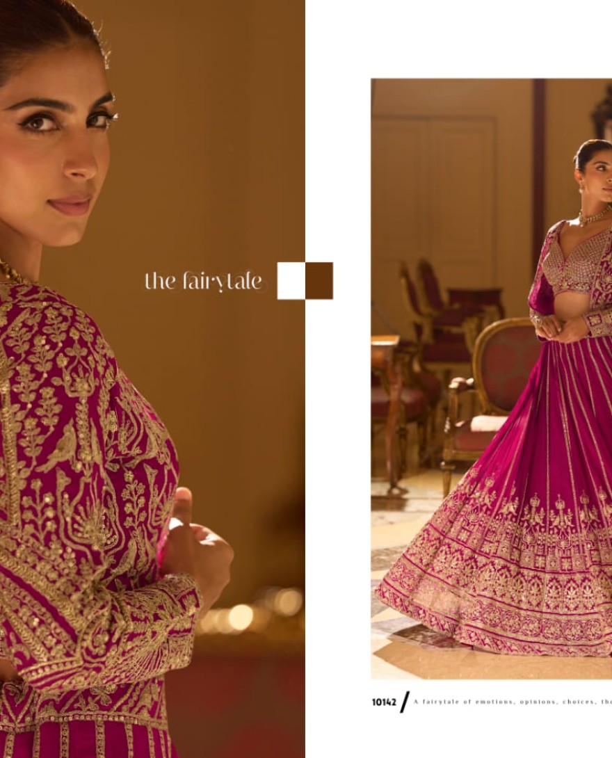 PINK - Designer Rani Pink Embroidered Indo Western Georgette Lehenga Set