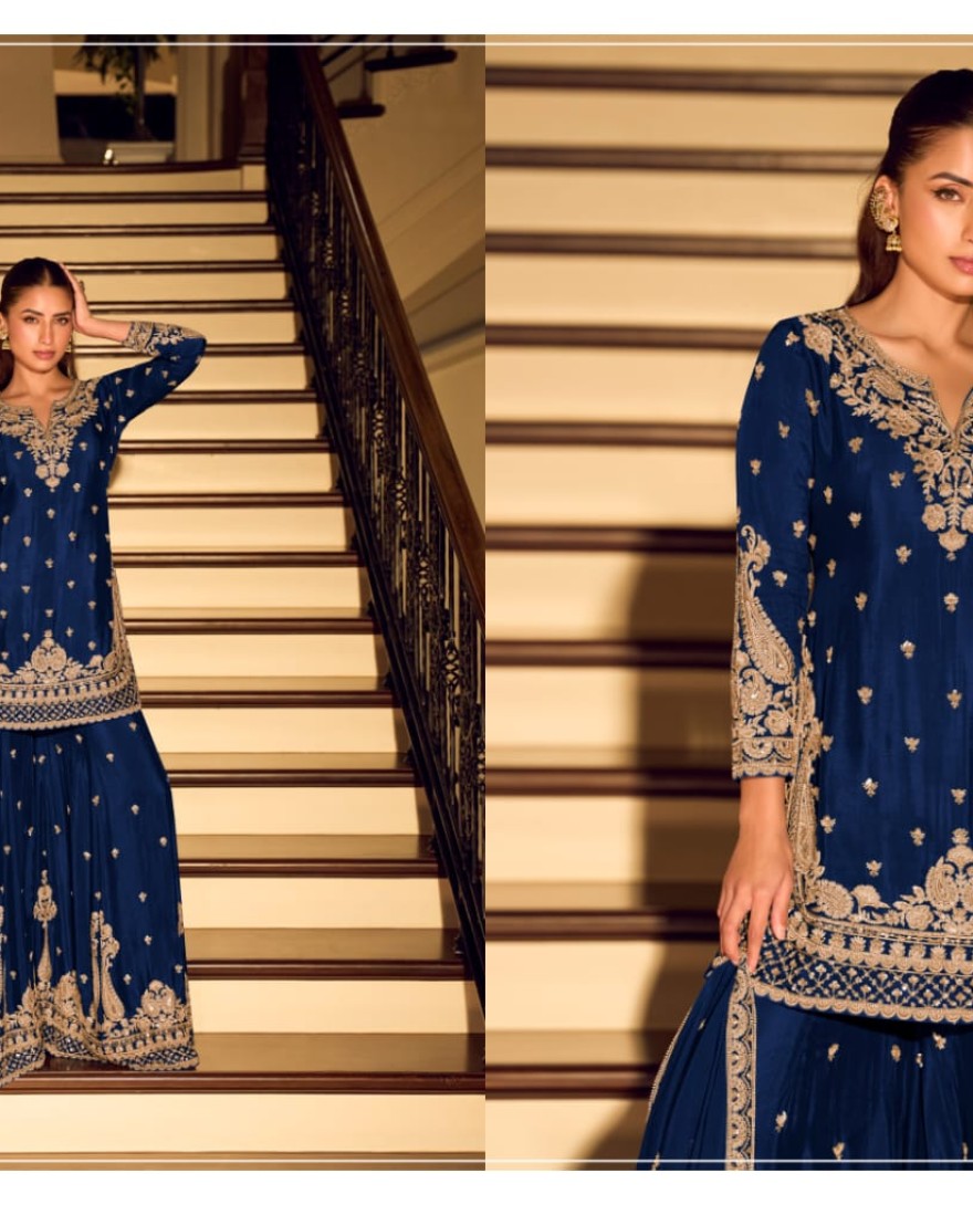 BLUE - Royal Blue Embroidery Festive Wear Sharara Suit