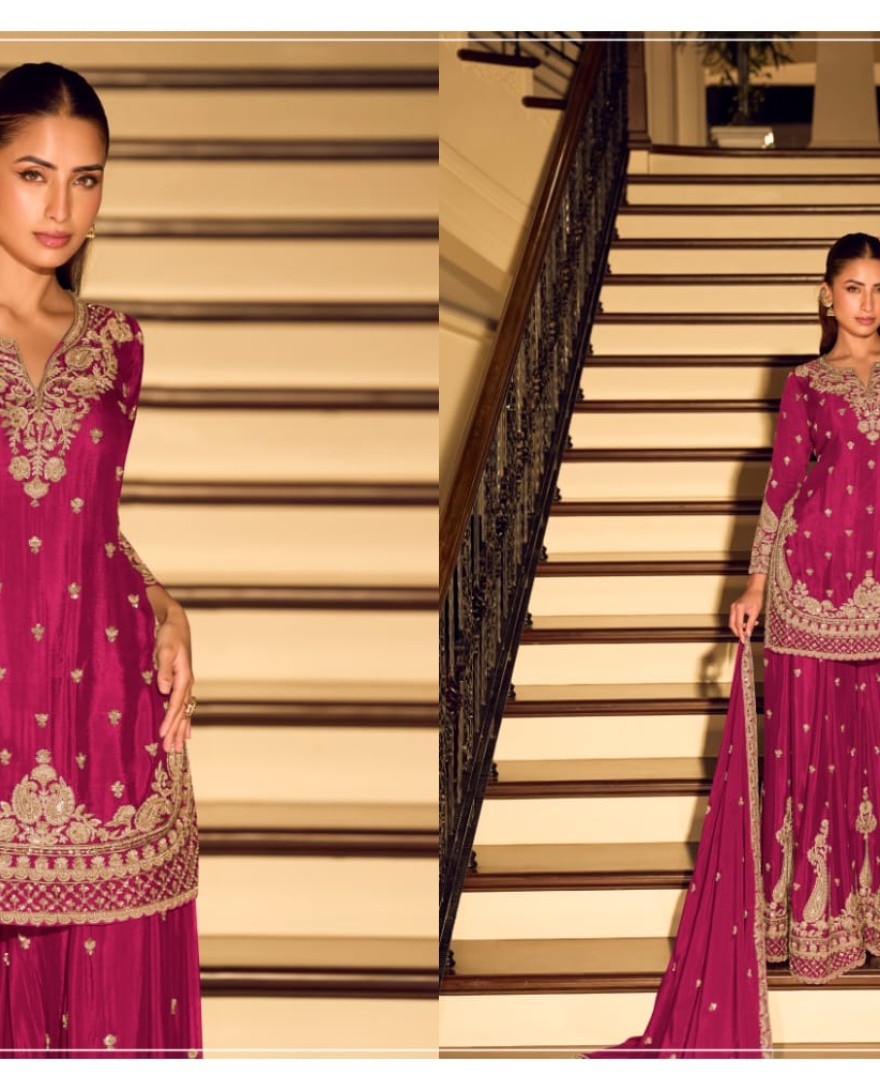 PINK - Magenta Embroidery Festive Wear Sharara Suit