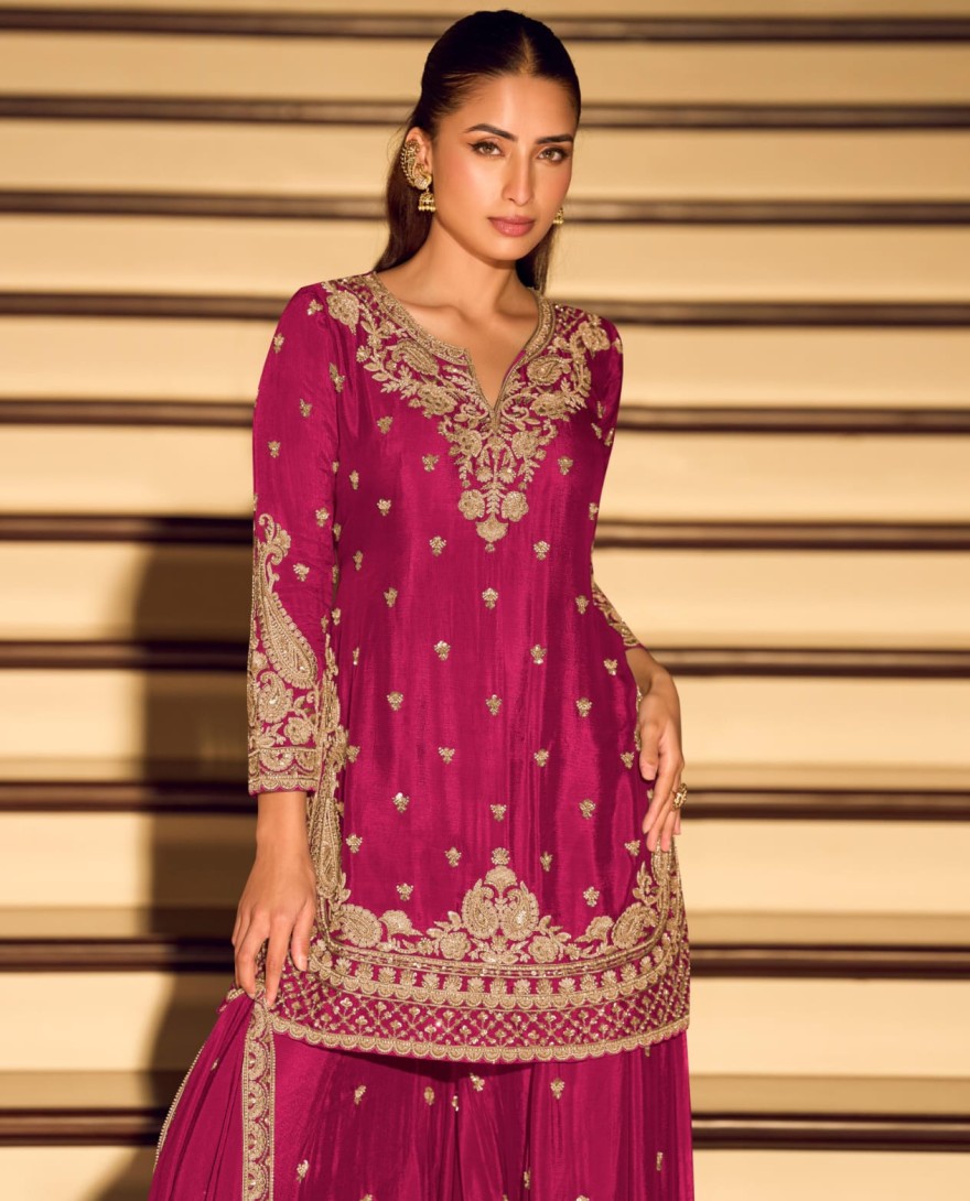 PINK - Magenta Embroidery Festive Wear Sharara Suit