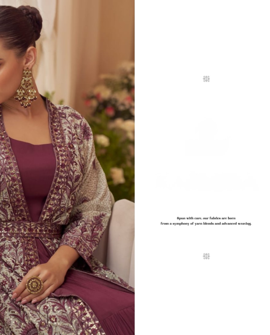 MAUVE - Designer Mauve Embroidered Indo Western Chinon Silk Jacket Style Gown