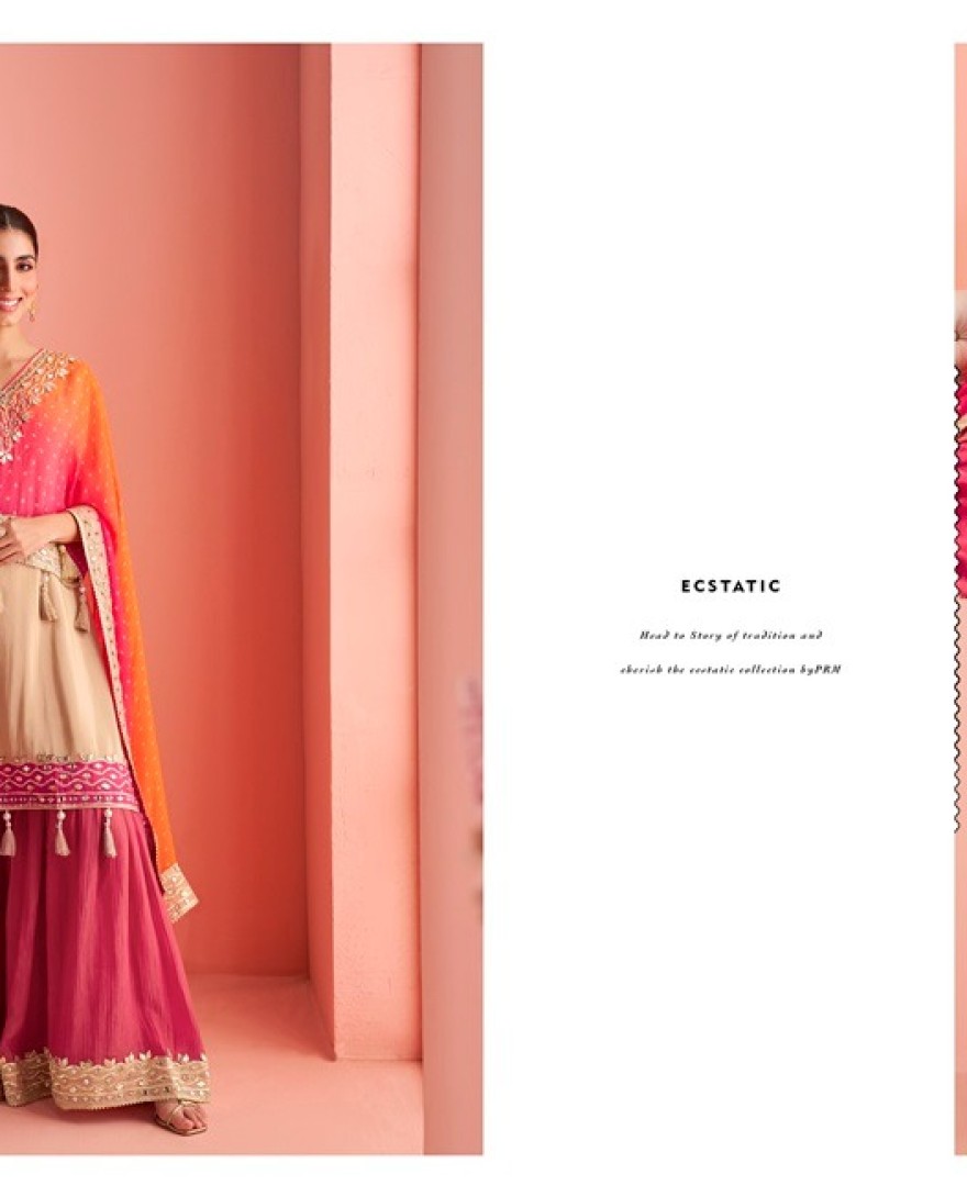 PINK - Flattering Silk Cream and Pink Embroidered Palazzo Salwar Kameez