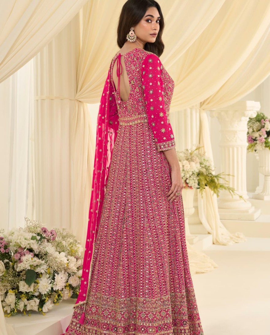PINK - Rani Pink Embroidered Georgette Gown for Festival