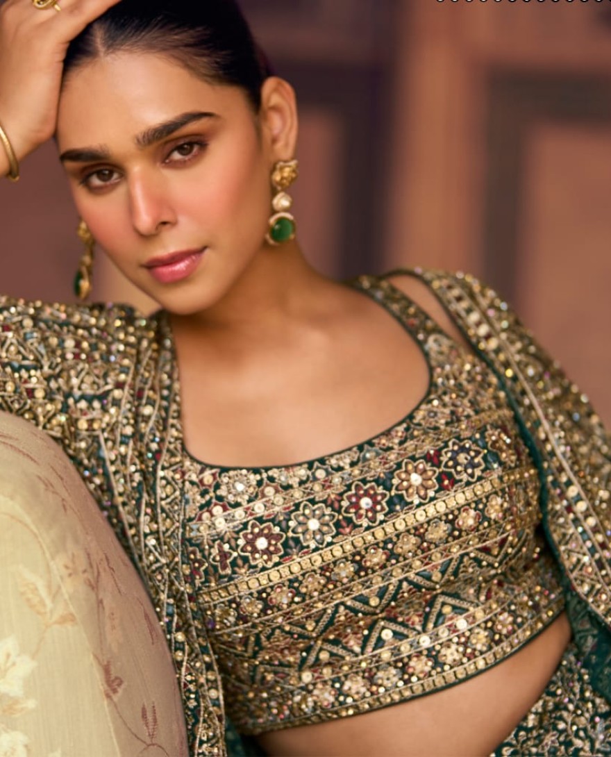 GREEN - Green Georgette Jacketed Co-ord Set With Zari Detailing