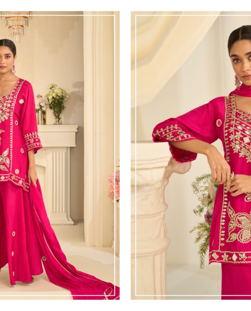 PINK - Rani Pink Mirror Embroidery Sharara Style Suit