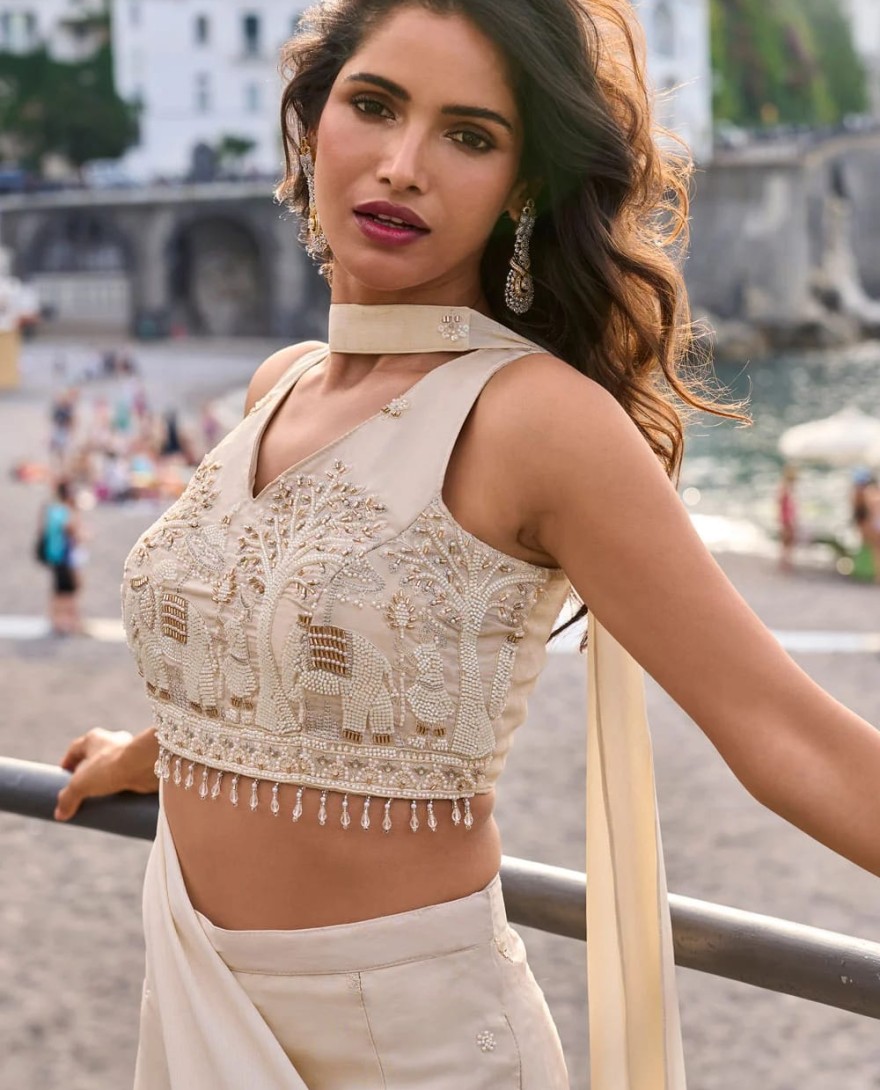 CREAM - Cream Chinon Readymade Salwar Suit