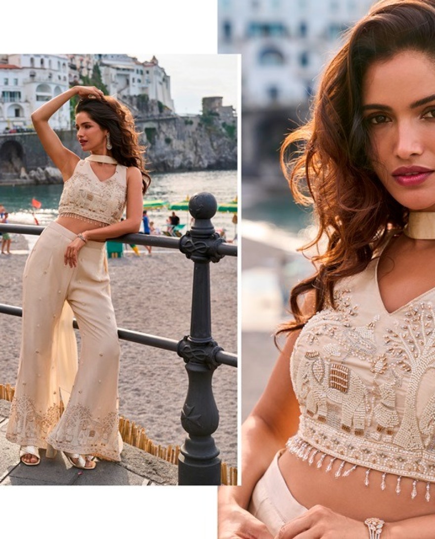 CREAM - Cream Chinon Readymade Salwar Suit