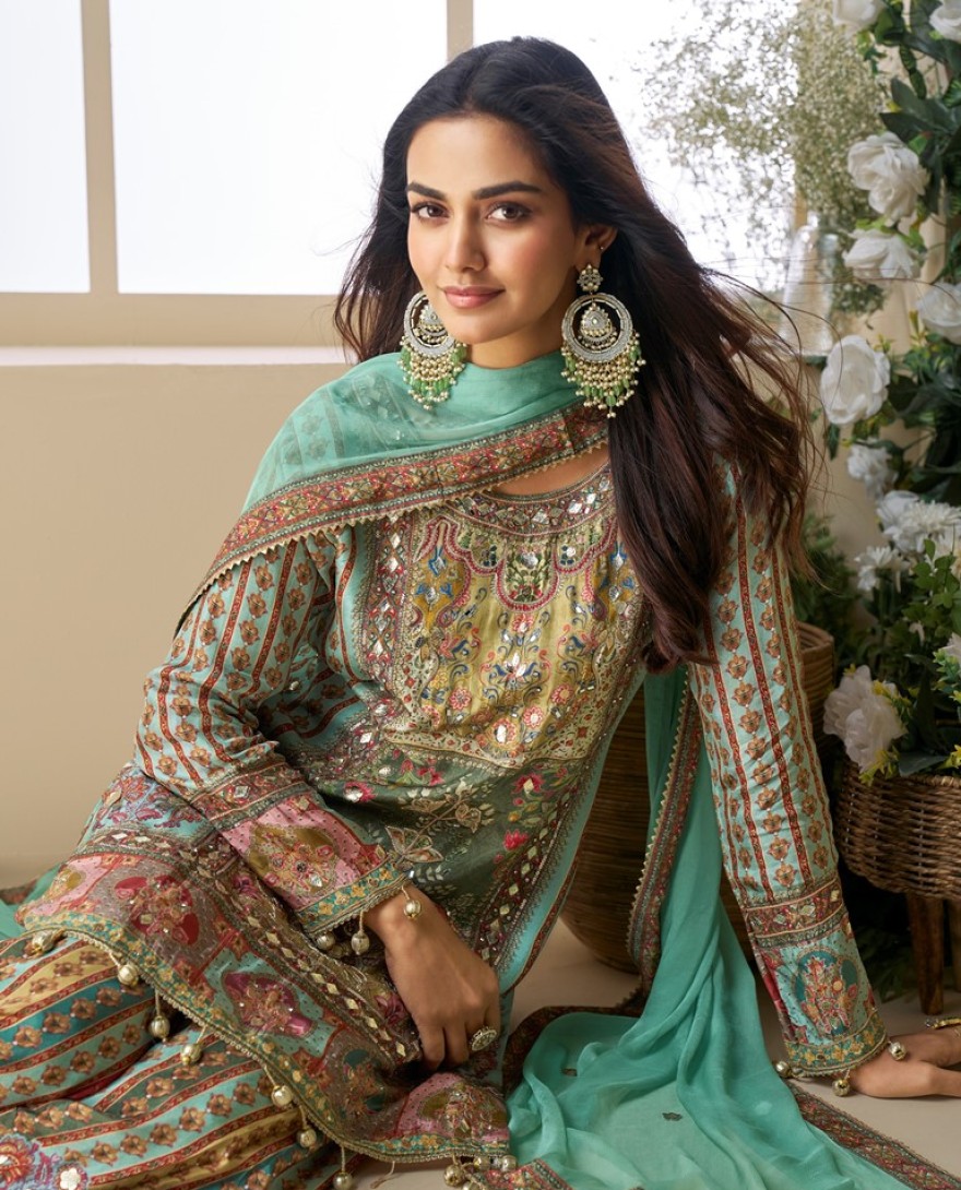 5838 - Mint Royalty: The Mughal Muse Look sharara set 
