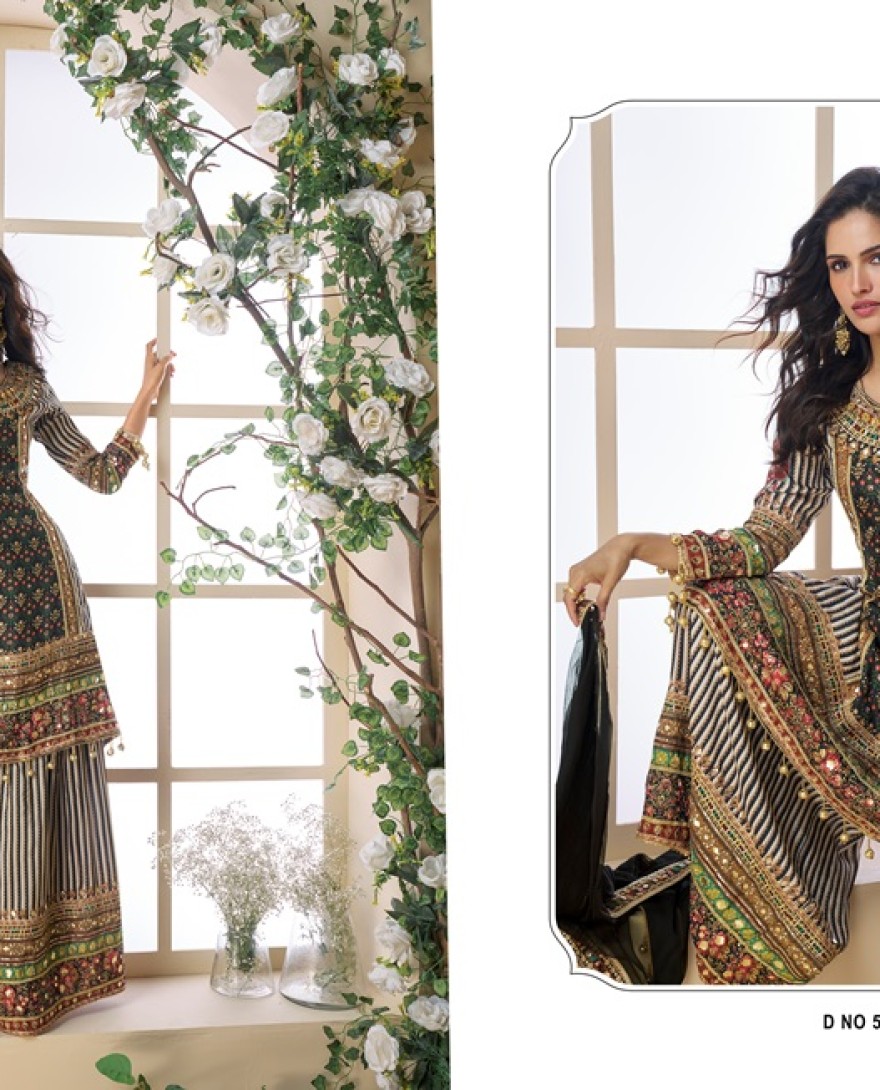 5839 - Midnight Grace: The Vintage Black Sharara Set