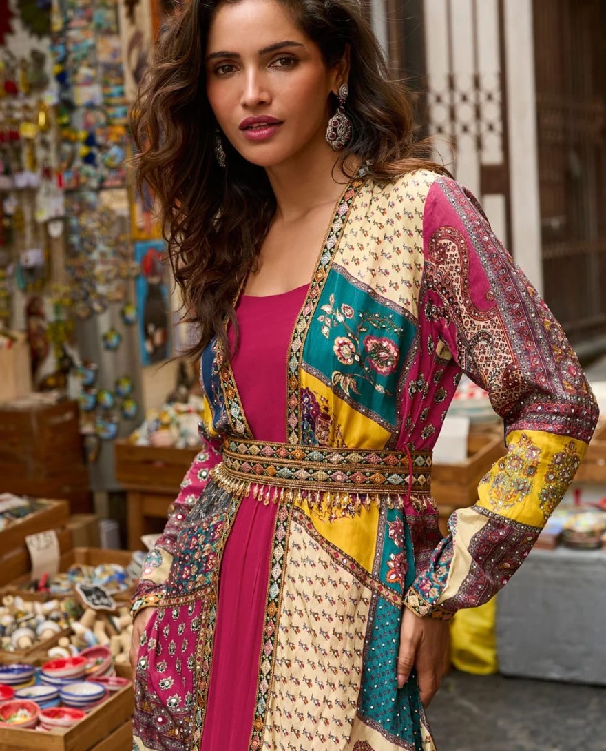 PINK - Crepe Silk Gown In Multi Colour