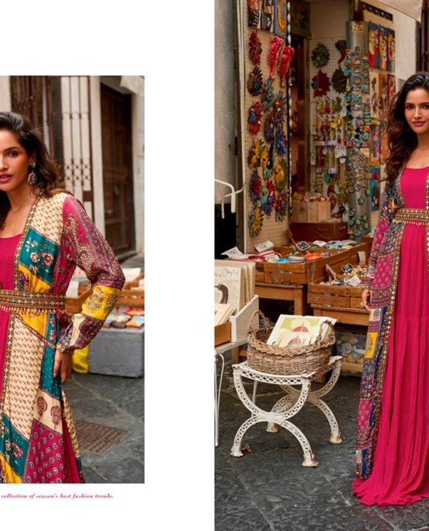 PINK - Crepe Silk Gown In Multi Colour