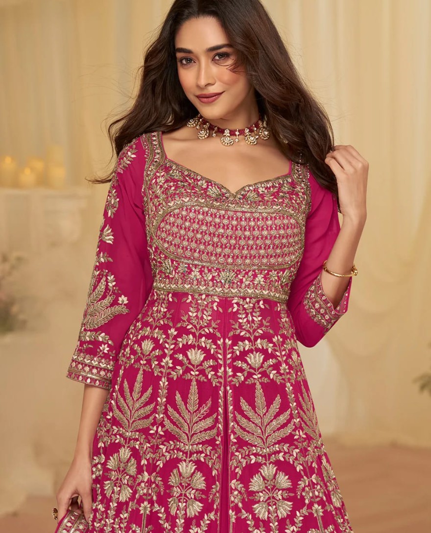 PINK - Front Slit Rani Pink Lehenga Skirt Anarkali Suit