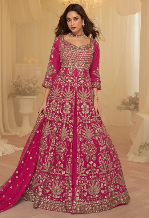 Front Slit Rani Pink Lehenga Skirt Anarkali Suit
