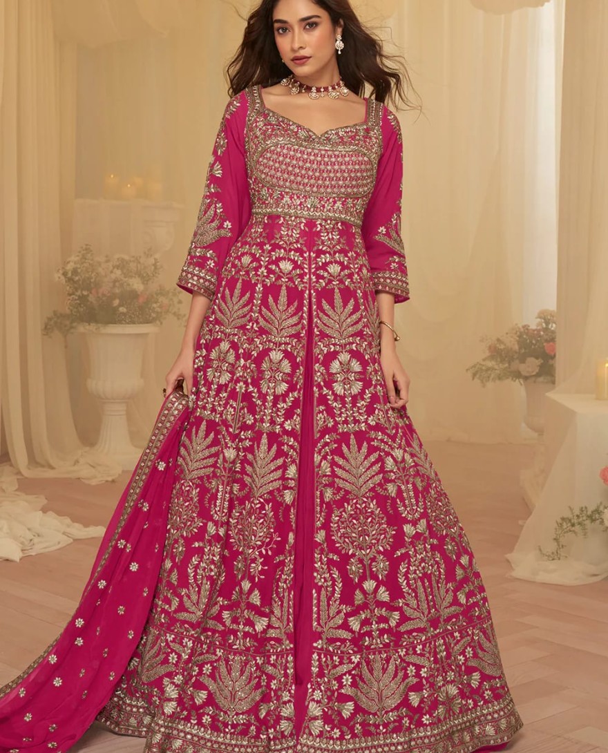 PINK - Front Slit Rani Pink Lehenga Skirt Anarkali Suit