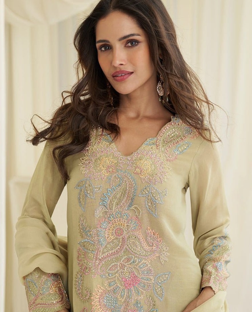 GREEN - Light Green Heavy Embroidered Style Suit