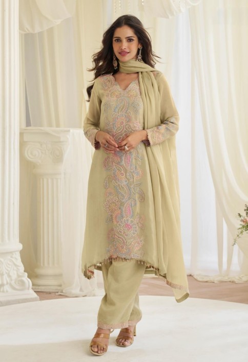 Light Green Heavy Embroidered Style Suit