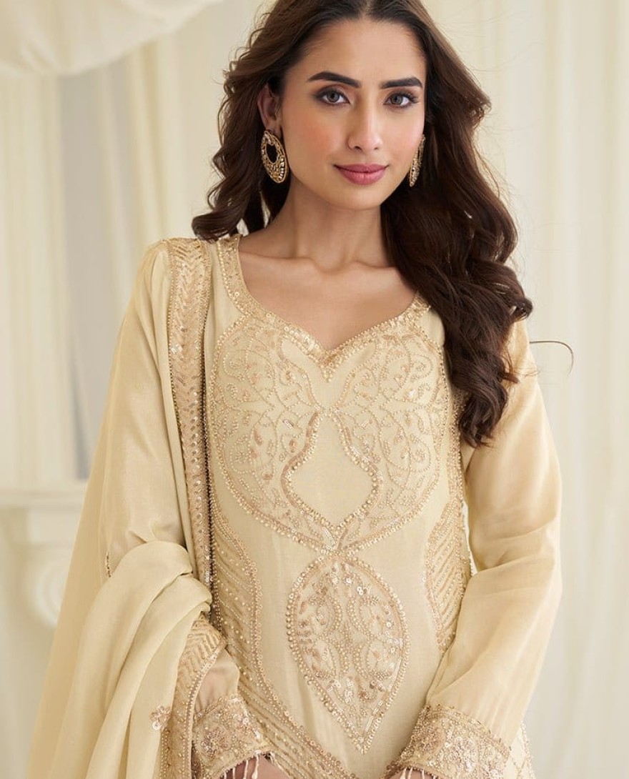YELLOW - Yellow Heavy Embroidered Style Suit.
