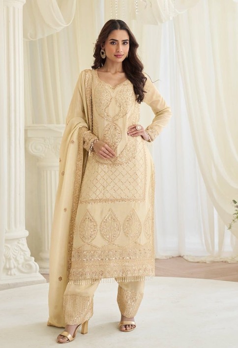 Yellow Heavy Embroidered Style Suit.