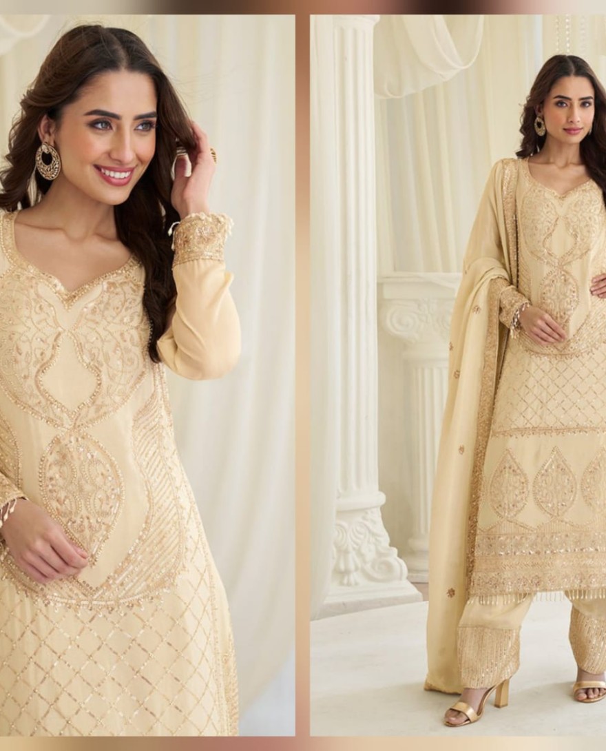 YELLOW - Yellow Heavy Embroidered Style Suit.