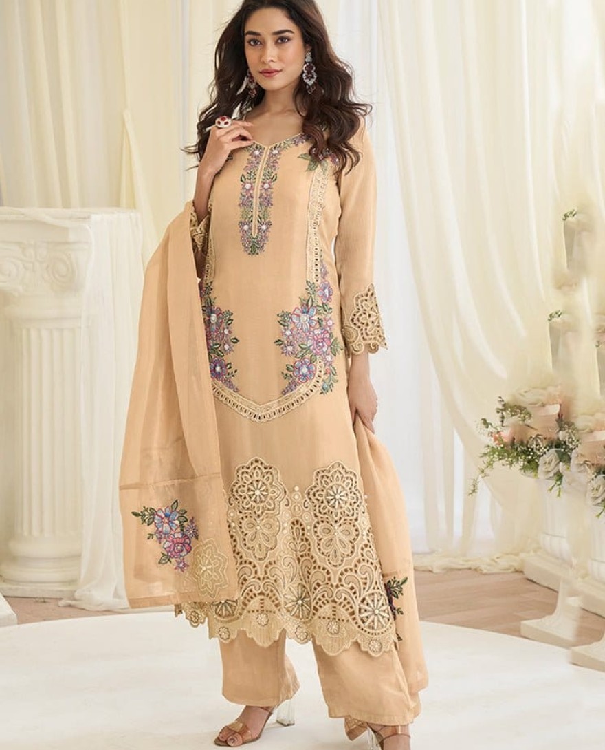 YELLOW - Pistel Yellow Heavy Embroidered Style Suit.