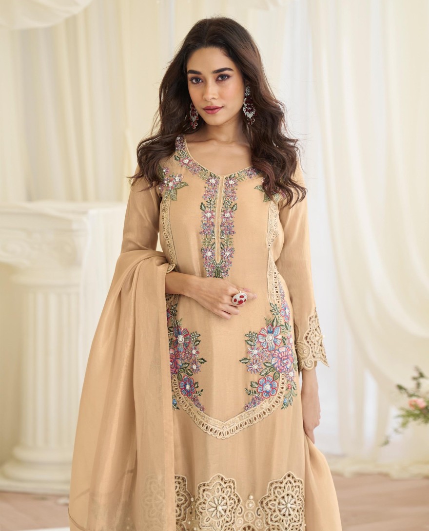 YELLOW - Pistel Yellow Heavy Embroidered Style Suit.