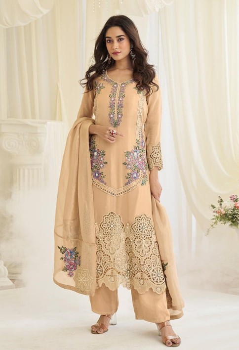 Pistel Yellow Heavy Embroidered Style Suit.