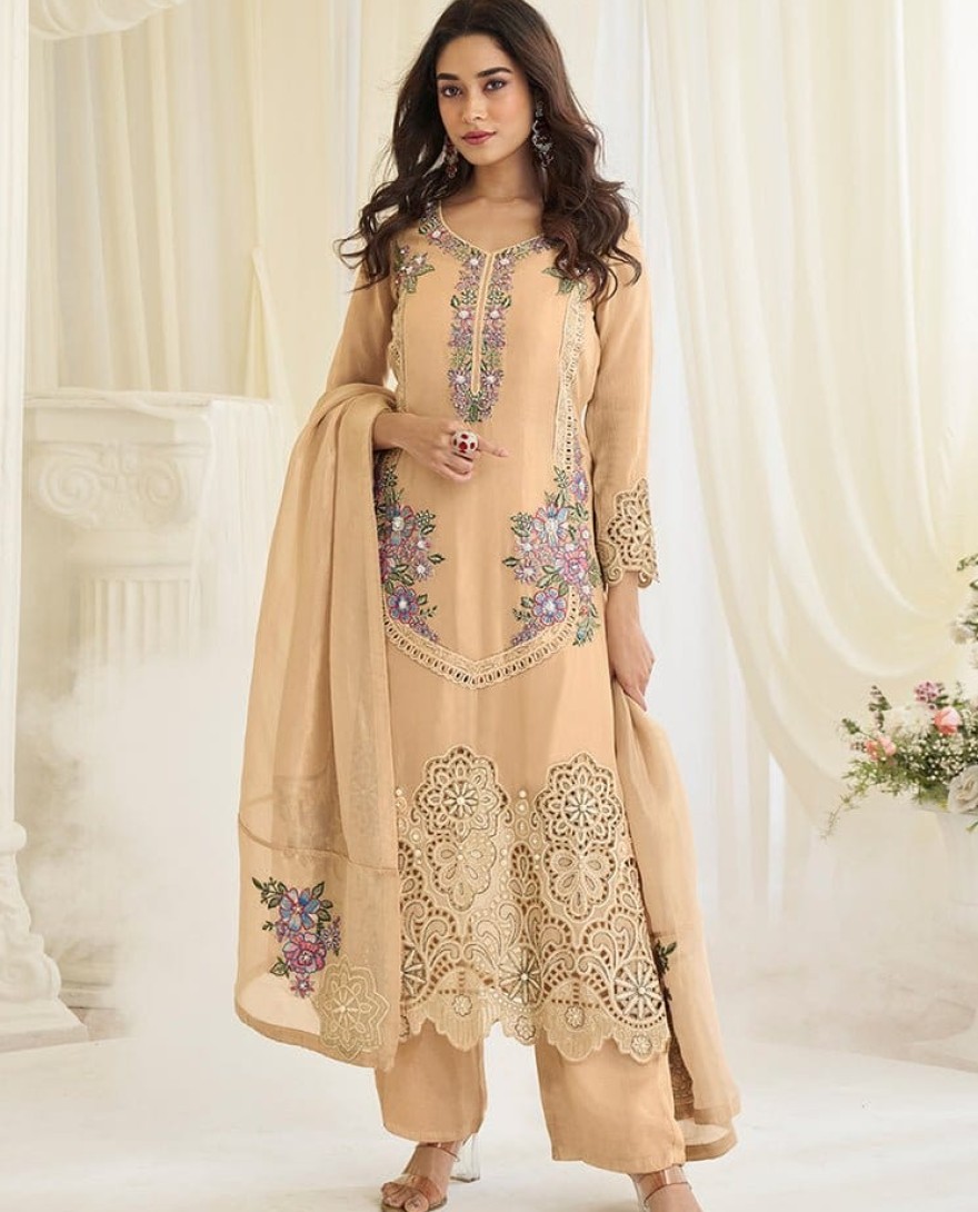 YELLOW - Pistel Yellow Heavy Embroidered Style Suit.