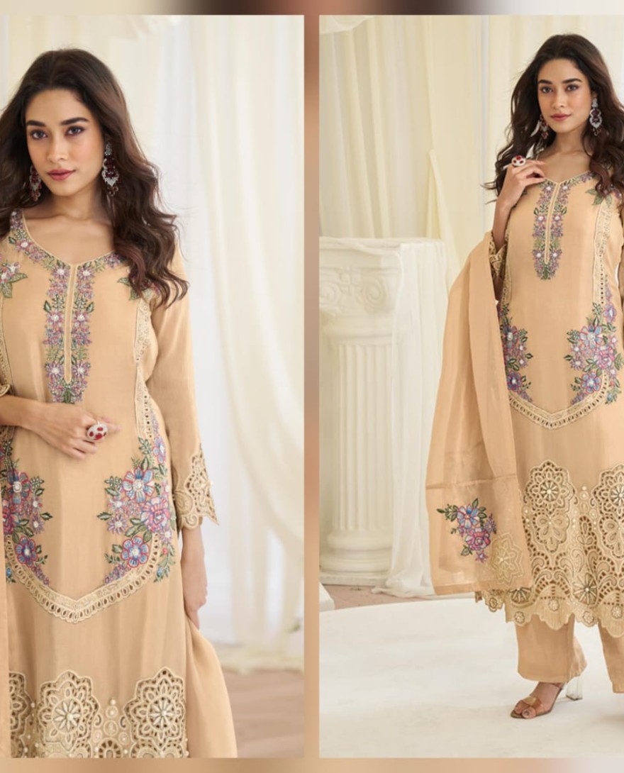YELLOW - Pistel Yellow Heavy Embroidered Style Suit.