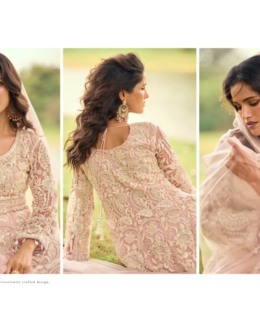 PINK - Flattering Pink Net Palazzo Salwar Suit with Beads and Embroidered Work