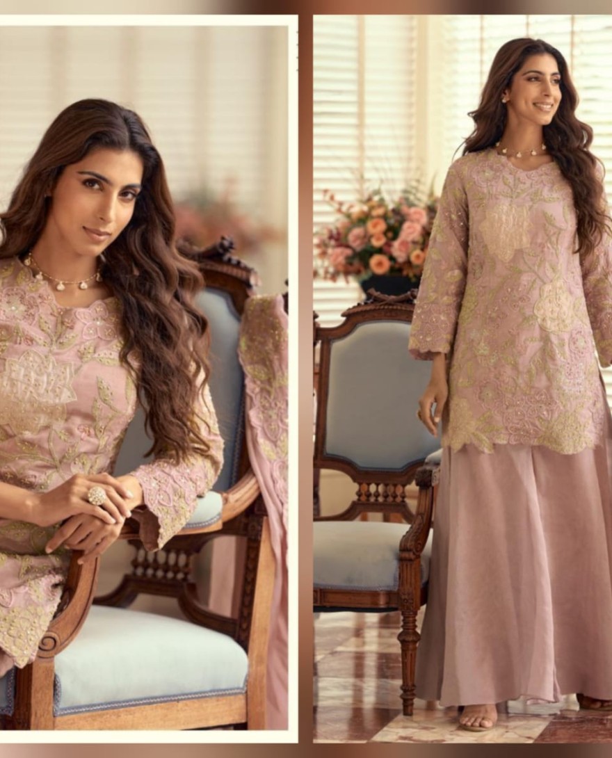 PINK - Lilac Pink Georgette Palazzo Kameez with Beads Work