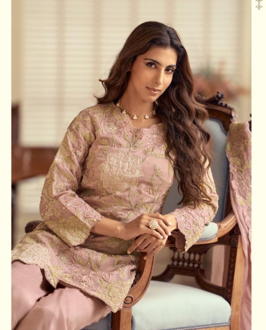 PINK - Lilac Pink Georgette Palazzo Kameez with Beads Work