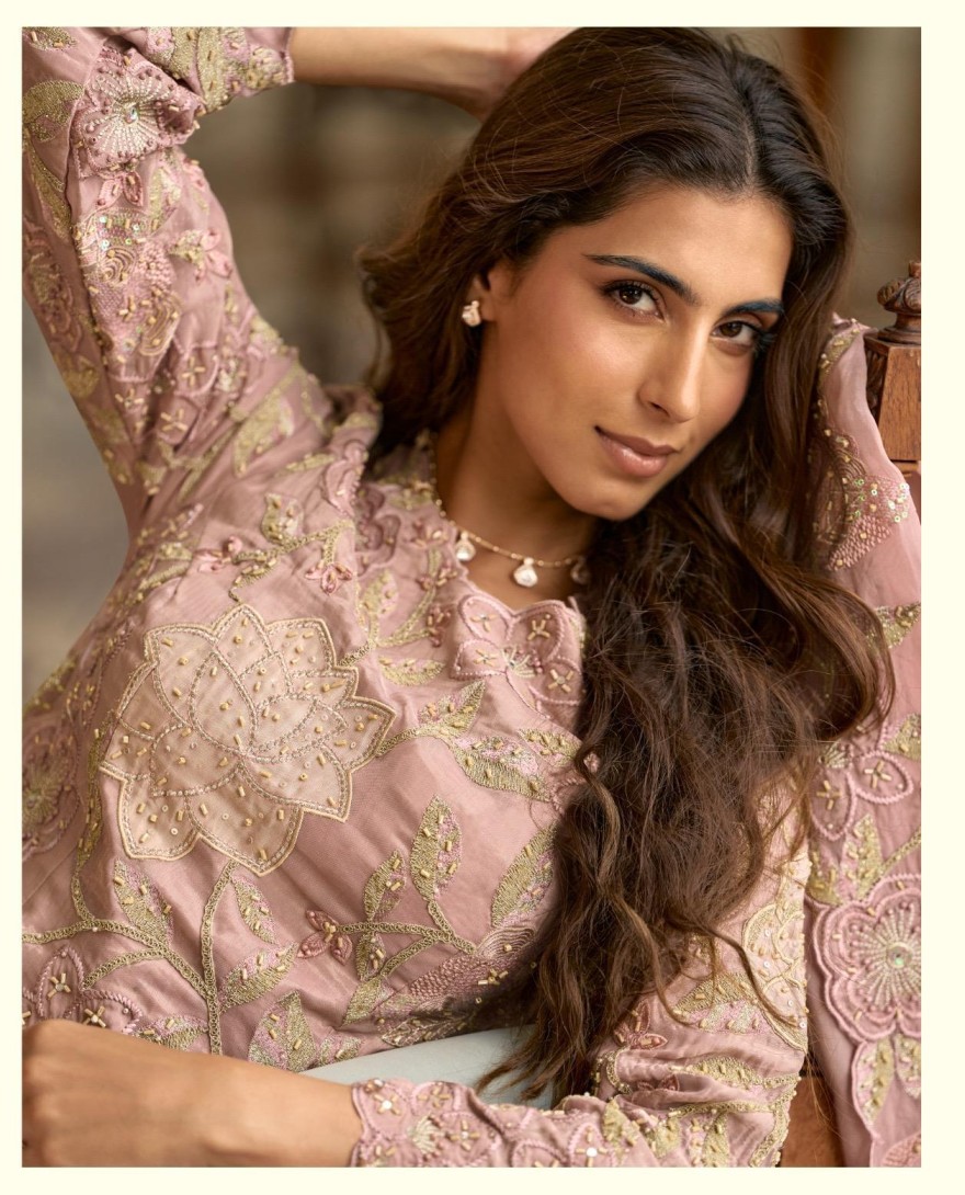 PINK - Lilac Pink Georgette Palazzo Kameez with Beads Work