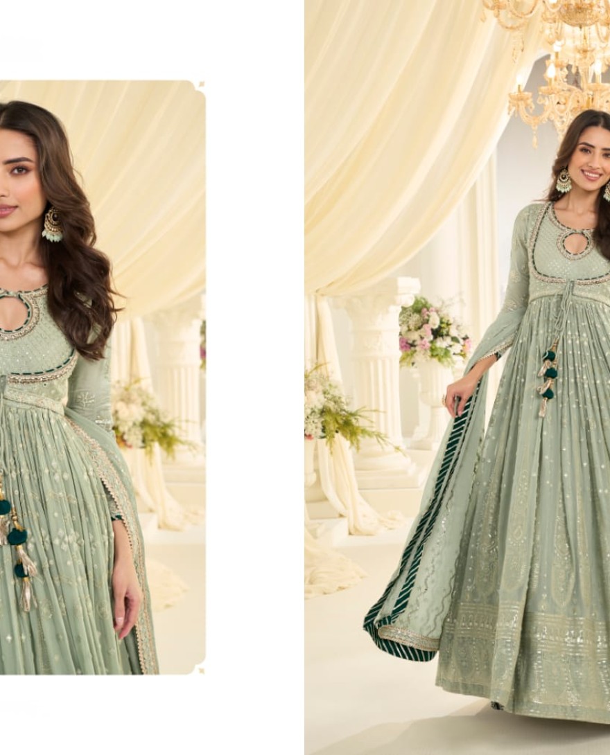 GREEN - Green Elegance Embroidered Anarkali Gown