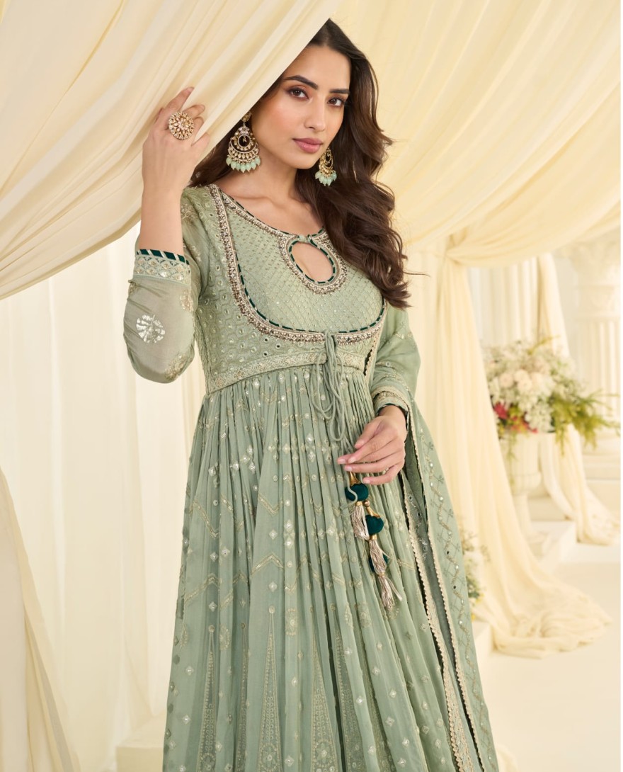 GREEN - Green Elegance Embroidered Anarkali Gown