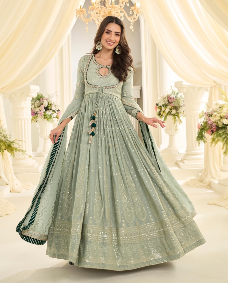 GREEN - Green Elegance Embroidered Anarkali Gown