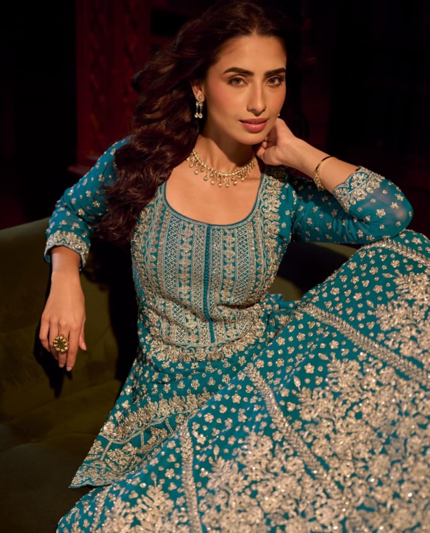  BLUE - Morpich Embroidered Georgette Designer Lehenga Kameez