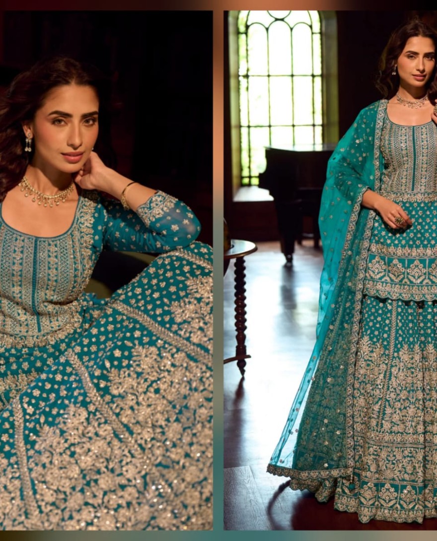  BLUE - Morpich Embroidered Georgette Designer Lehenga Kameez