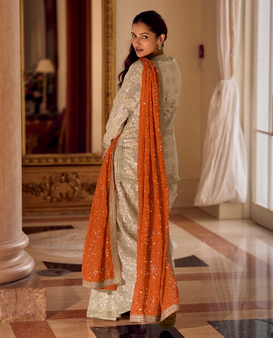 ORANGE - Premium Georgette Orange Heavy Hand-Embroidered Dhoti Set