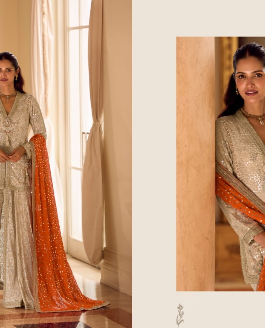 ORANGE - Premium Georgette Orange Heavy Hand-Embroidered Dhoti Set