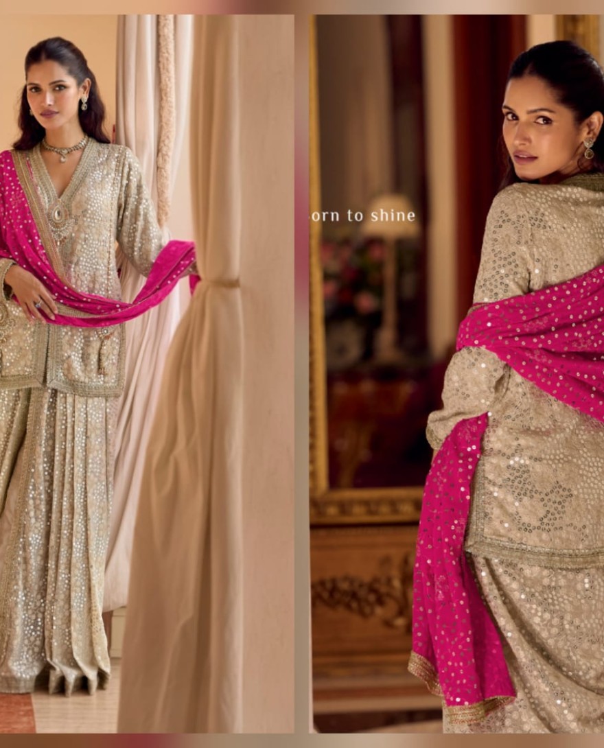 PINK - Cream Pink Readymade Georgette Dhoti Pant Set