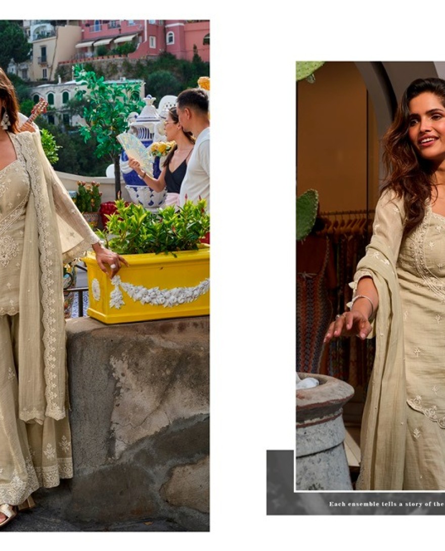 CREAM - Cream Silk Beads and Embroidered Work Salwar Suit
