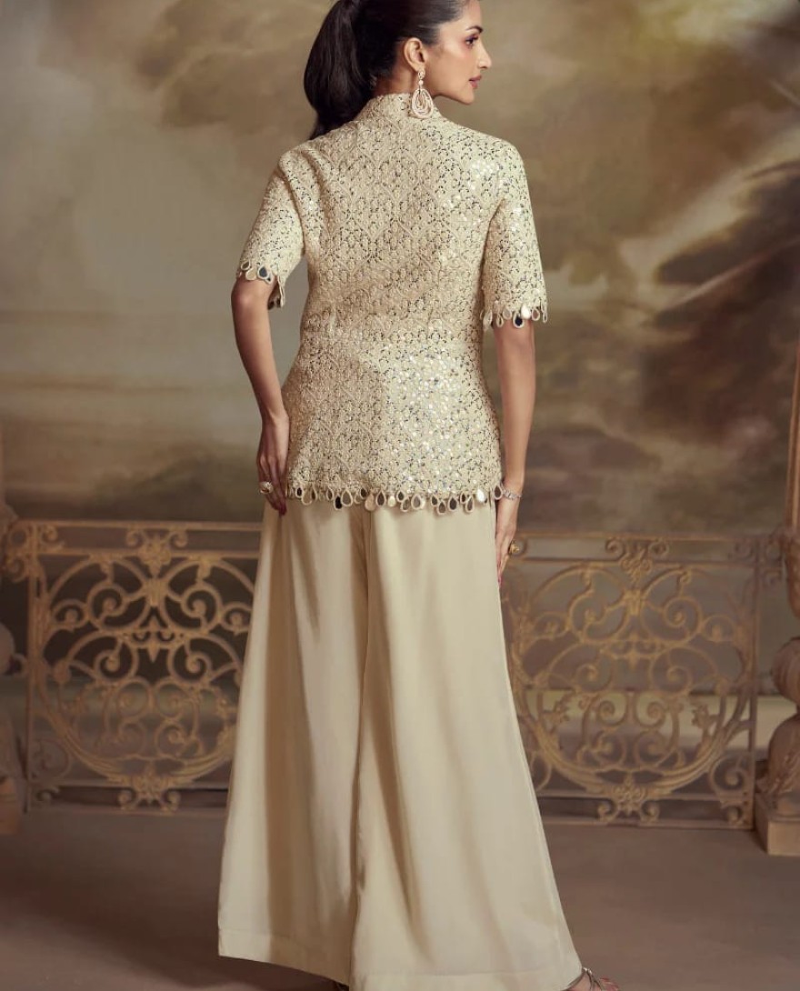 5821 - Designer Cream Viscose Palazzo Suit for Indian Wedding and Pakistani Festival