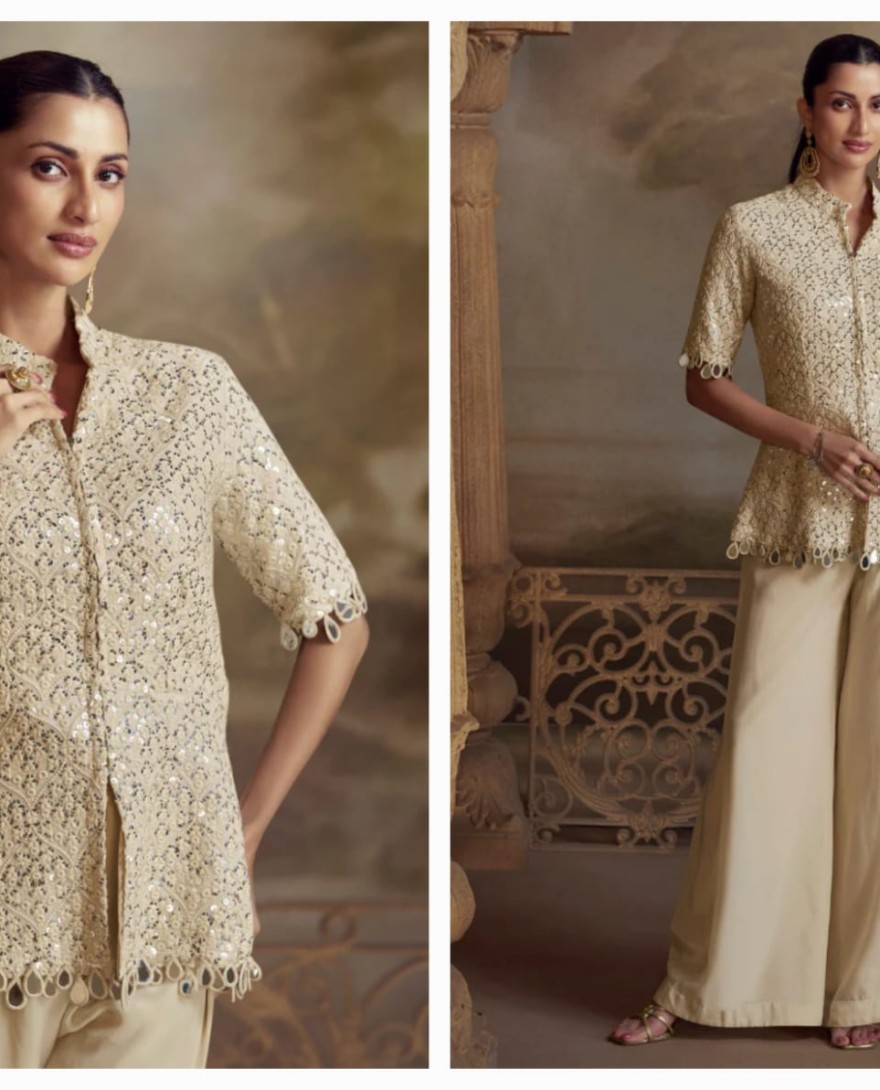 5821 - Designer Cream Viscose Palazzo Suit for Indian Wedding and Pakistani Festival