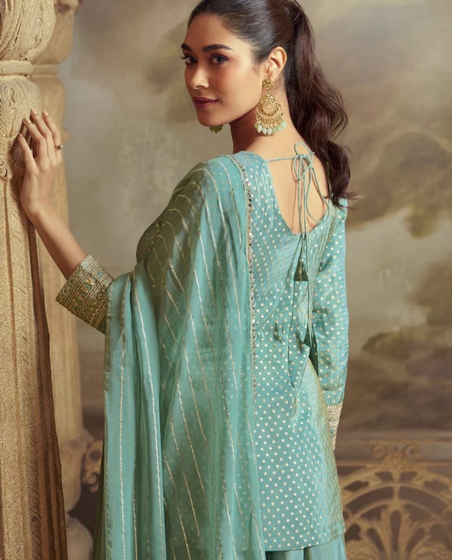 5822 - Sea Green Viscose Sharara Suit with Dupatta for Indian Wedding and Pakistani Festival
